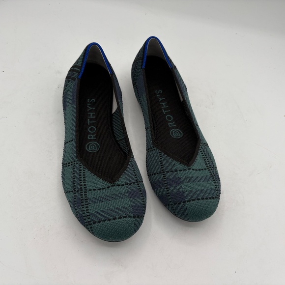 Rothy’s The Lounge Loafer In Preppy Plaid Green and Blue Size 6.5 retired flats - Picture 3 of 11